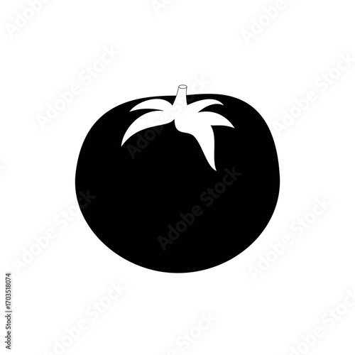 Black silhouette of a tomato isolated on white background