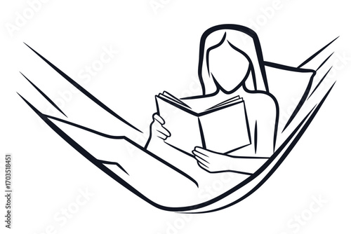 Woman reading a book while comfortably relaxing in a hammock with a calm and peaceful atmosphere