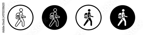Man with backpack icons pack in black and white versions for web.