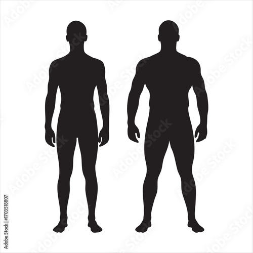 Two male human body silhouettes standing front view isolated on for fitness and health representation