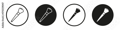Inclined makeup brush icons pack in black and white versions for web.