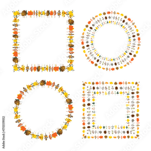 Decorative borders from colorful autumn leaves. 