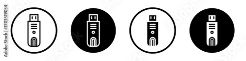 Inclined pendrive icons pack in black and white versions for web.