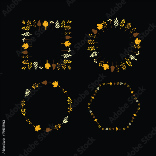 Set of vector autumn foliage frames for an invitation or cards