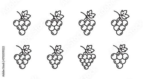 Collection of simple outline grape clusters silhouette for design elements
