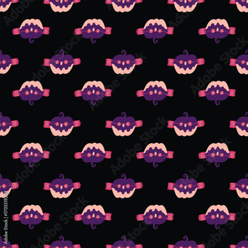 Seamless pattern with cute pumpkins. 