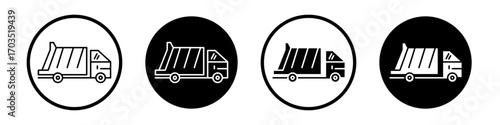 Garbage truck icons pack in black and white versions for web.