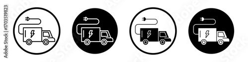 Electric plug in truck icons pack in black and white versions for web.