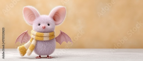 Cute Cartoon Bat Character Wearing Scarf on Soft Background