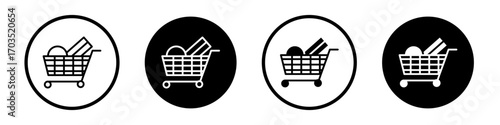 Cart with product icons pack in black and white versions for web.