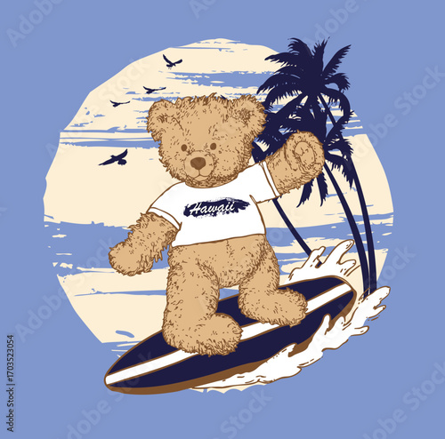Bear Surfing Cartoon Vector Illustration
