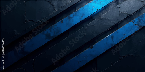 Abstract blue grunge background with textured wooden and metal elements and space for text