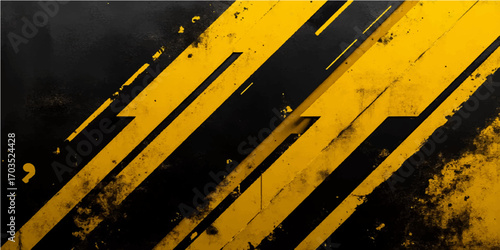 Grunge hazard warning stripes background with yellow and black striped texture