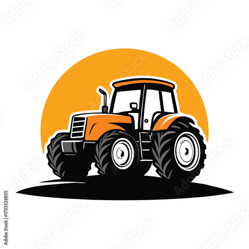 Orange tractor on a black shadow against a full moon background shines brightly