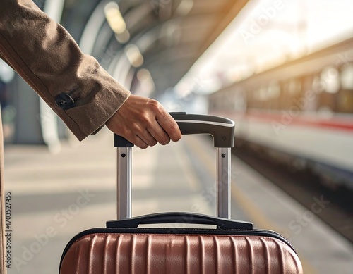 Traveler Pulling Suitcase at Train Station
