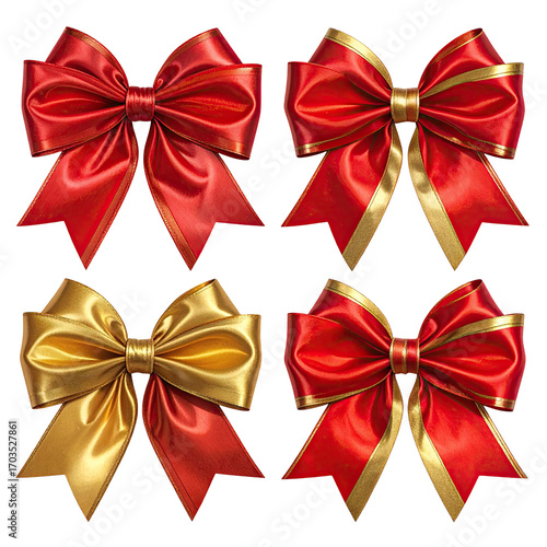 Four red and gold satin bows