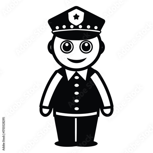 Cheerful cartoon officer standing with happy face and wearing police uniform