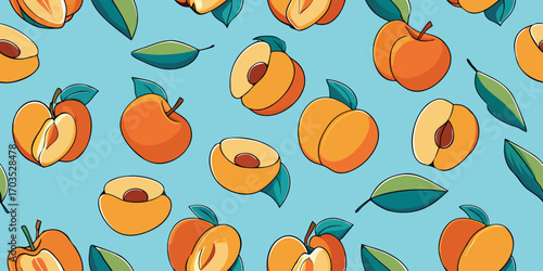 Orange fruits and green leaves pattern peach leaf