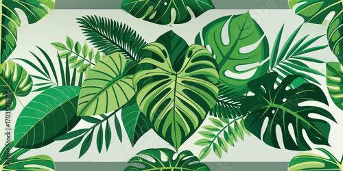 Lush green tropical foliage pattern with monstera and palm leaves tropical leaves jungle
