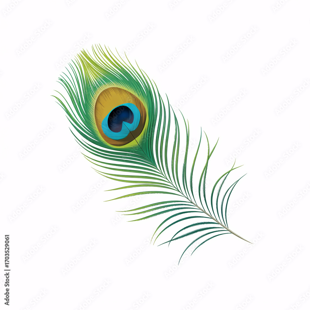 Obraz premium Elegant peacock feather with vibrant green and blue colors for exotic designs and creative projects