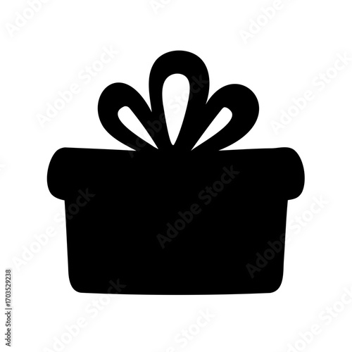 Stylized silhouette of a gift box with a decorative ribbon on top