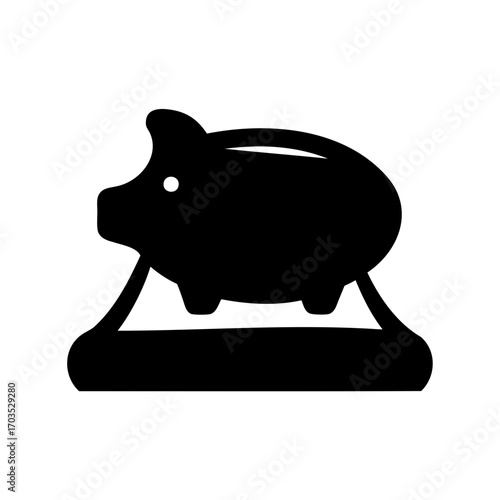 Black silhouette of a piggy bank on a stand, saving money concept