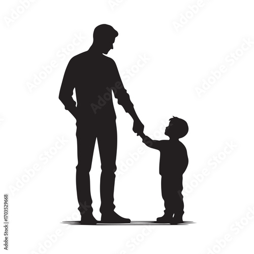 Silhouette of father and son holding hands, family love and relationship vector illustration
