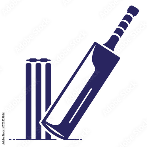Cricket bat and wickets illustration depicting sport equipment and activity against white background