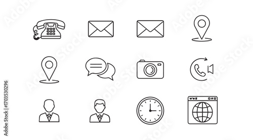 Collection of hand drawn communication and contact icons in silhouette