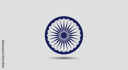 Vector graphic of the blue Dharma Chakra, a symbolic 24-spoked wheel from the Indian flag representing law, justice, and progress on an isolated background