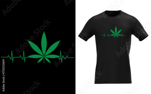 Marijuana leaf heartbeat graphic design for cannabis enthusiasts and apparel