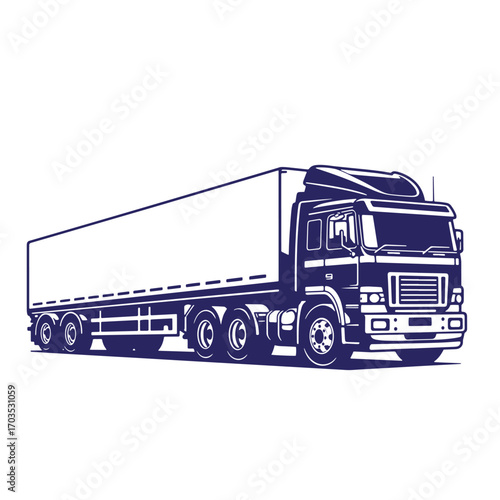 Detailed vector illustration of a modern semi truck and trailer for logistics and transportation