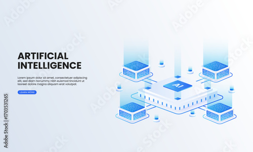 Artificial intelligence chip isometric vector illustration. Quantum ai chip technology, computer electronics and AI systems.