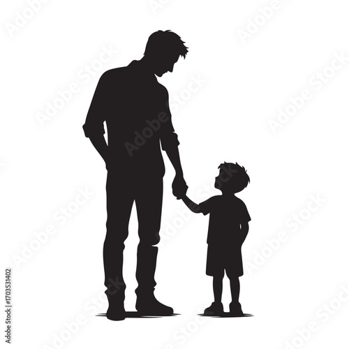 Silhouette of father and son holding hands, family love and relationship vector illustration
