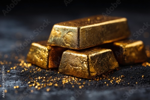 Wallpaper Mural Golden gold bars stacked on dark background Torontodigital.ca