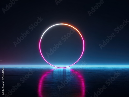 Wallpaper Mural Neon circle portal on a reflective surface Torontodigital.ca