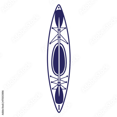 Elegant line art illustration of a kayak and paddle for water recreation and adventure
