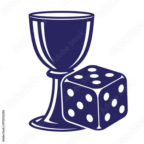 Elegant illustration of a chalice and dice depicting luck and chance concepts