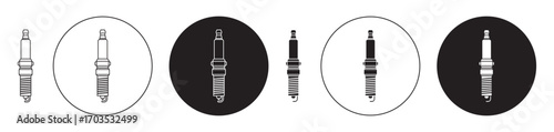 Spark plug icons collection in black filled and stroke line style