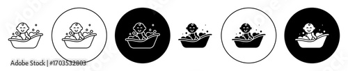 baby bath on bathtub Iconss collection in black filled and stroke line style