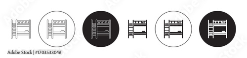 Bunk bed icons collection in black filled and stroke line style