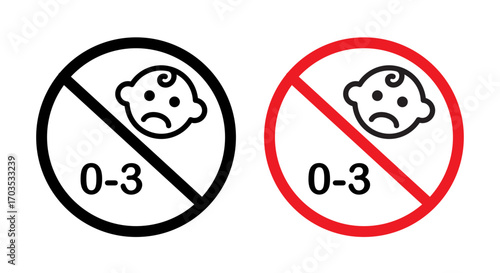 not suitable for children under 3 years icons collection in black filled and stroke line style