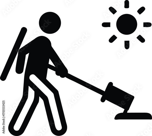 Simple black person icon vacuums under a bright sun silhouette image