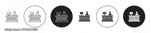 cashier table icons collection in black filled and stroke line style