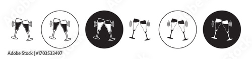 champagne glasses icons collection in black filled and stroke line style