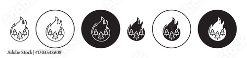 Wildfire disaster icons collection in black filled and stroke line style