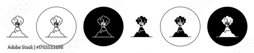 Volcano eruption icons collection in black filled and stroke line style