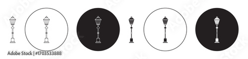 Street lamp icons collection in black filled and stroke line style
