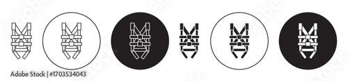 Safety harness icons collection in black filled and stroke line style