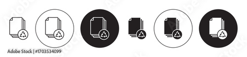 Recycled paper icons collection in black filled and stroke line style
